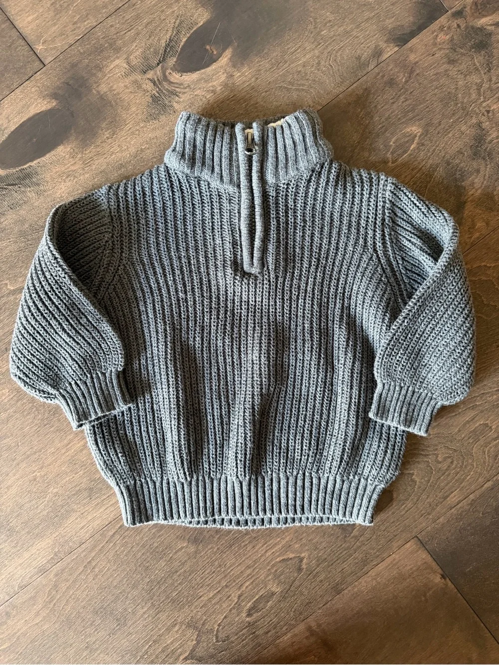 Gray Ribbed Half-Zip Sweater with Pants - Picture 2 of 7